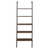 ZUN Industrial Wall Mounted Bookcase 5-Tier Open Ladder Shelf Bookshelf with Metal Frame, 23.6" L x 18960257