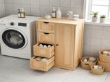 Wood-Grain Bathroom Storage Cabinet, 4 Drawers and 1 Door MDF Cabinet, Compact Moisture-Resistant 97227686
