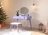 Maly Contemporary Wood Vanity and Stool Set, Purple T2574P164234