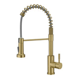 Kitchen Faucet with Pull Down Sprayer Brushed Gold Stainless Steel Single Handle Pull Out Spring W1932P224874