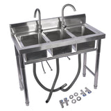 39.3 Stainless Steel Commercial Kitchen Sink Outdoor Sink with 2 Inserts, 3 Slots for Restaurant 99584050