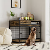 ZUN Furniture Dog Cage Crate with Double Doors. Antique Brown,38.78'' W x 27.36'' D x 32.17'' H. 52622080