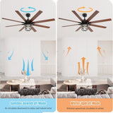 ZUN Modern 66 Inch Ceiling Fan With 6 Speed Wind 8 Blades Remote Control Reversible DC Motor With Light W934P189487