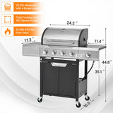 Propane Grill 4 Burner Barbecue Grill Stainless Steel Gas Grill with Side Burner for Outdoor BBQ, 92867109