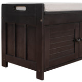 ZUN Storage Bench with 3 Shutter-shaped Doors, Shoe Bench with Removable Cushion and Hidden Storage 58461995