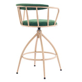 2 Pcs Green Burlap Swivel Bar Stools with Khaki Powder-Coated Metal Legs 79166749