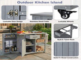 Outdoor Kitchen Island Fir Wood Prep Station Lockable Kitchen Cart with Stainless Top, Ample Storage N719P380278E