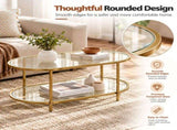 2-Tier Oval Coffee Table, 37.8" x 19.7" x 18.1", Tempered Glass Tabletop & 13436902