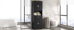 ZUN Tall Bathroom Cabinet with Four Doors, Large Storage Space Open Shelve, Upper Storage Cabinet, Black N725P192478B