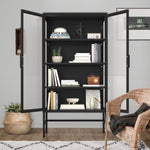 ZUN Double Glass Door Storage Cabinet with Adjustable Shelves and Feet Cold-Rolled Steel Sideboard W1673121037