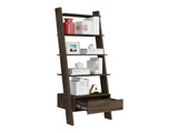 Ladder Bookcase, One Drawer, Five Open Shelves, Dark Walnut B097133049