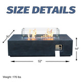 52 Inch Outdoor Concrete Propane gas rectangle Fire Pit table in Dark Gray color W2620P182374