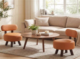 2-Piece Orange Small Footstools, Faux Leather Upholstery & Solid Rubber Wood Legs, 330LBS Load 65699457