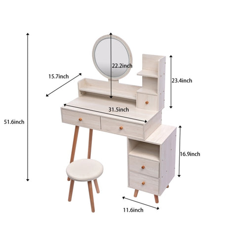 ZUN Stylish Vanity Table + Cushioned Stool, Touch Control LED Mirror, Large Capacity Storage Cabinet, 5 62148711