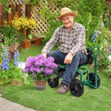 Garden Cart Height Adjustable Scooter with Swivel Seat & Tool Storage Green 37300968