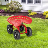 360&deg Garden Rolling Workseat with Swivel Seat and Adjustable Height-Red 53694897