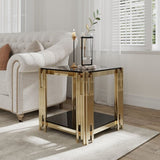 Woker Furniture 20" Wide Square End Table with Black Top, Golden Stainless Steel Tempered W1567134339