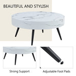 ZUN 31.5" White Marble-Patterned MDF Round Coffee Table with black Metal Legs.Adjustable Feet,Coffee W1151P205775