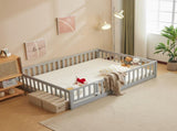 Gray painted pine wood playpen bed with door and board, full-size children's wooden bed 45176217