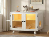 Cat Hidden Litter Box Enclosure with RGB LED Light, Cat House with Stairs and Cat Pom-pom Toys for N704P419240K