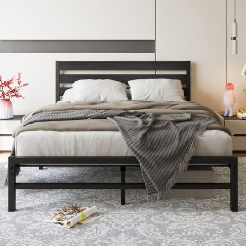 ZUN Queen Size Platform Bed Frame with Wooden Headboard, Under Bed Storage, Non-Slip, Noise Free, Easy W840P164959