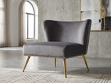Printed Cloth Accent Chair, Armless Slipper Chair with Metal Legs, Modern Upholstered Side Chair for B2735P510457