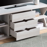 ZUN Modern TV Stand with Four Open Shelves and Three Storage Drawers - White Oak B107131397