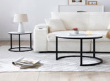 Set 2 Coffee Table Nesting White and gray top Black Frame Circular Round and Marble Pattern Wooden 68840643