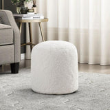 Modern Pouf Off-White Faux Fur Fabric Upholstered Ottoman, Footstool, Non-Slip Floor Pouf, Bean Bag B011P251654