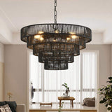 Rustic 5-Tier Black Hemp Rope Chandelier with 8 E12 Sockets, UL Listed Hardwired Pendant Light, Boho W1340P241299