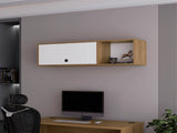 Natural Oak and White Wall-Mounted Cabinet with Lift-Up Door B062P290295