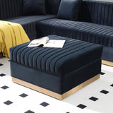 Contemporary Vertical Channel Tufted Velvet Big Size Ottoman Modern Upholstered Foot Rest for Living W1117P147304