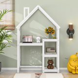 ZUN House-shaped Wooden writing Desk,Kids study Table,Bookshelf & Toy Storage,White W504P145324