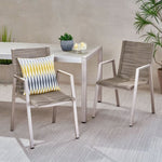 ZUN Outdoor Modern Aluminum Dining Chair with Rope Seat , Silver and Taupe 64679.00SIL