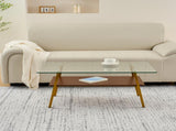 Rectangle Coffee Table, Tempered Glass Tabletop with Gold Metal Legs, Modern Table for Living Room , W241126033