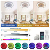 19 Inch RGB Dimmable Led Enclosed Ceiling Fan with Light Flush Mount Bladeless 6 Speed Remote W934P262275