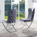 ZUN Glam Gray Velvet 2pcs Side Chairs Button-Tufted Chrome Frame Upholstered Dining Chairs Furniture Set B011P208972