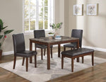 ZUN Classic Stylish Espresso Finish 5pc Dining Set Kitchen Dinette Faux Marble Top Table Bench and 3x B011P148645