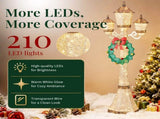 6FT Gold 3-Head Street Lamp with Wreath, 210 Warm White LEDs, Christmas Light Post, US Plug 72751542