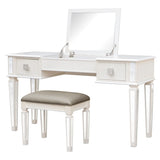 Mirrored Vanities Desk with Drawers, Bedroom Makeup Vanity Table Set with Mirror and Stool, Flip Up W2170P209976