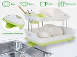 Two-Tier Countertop Dish Drainer, Kitchen Plate Bowl Utensil Holder with Removable Water Tray, 39438606
