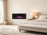 Black 28.5" Wall-Mounted Electric Fireplace, 1450W with Realistic Flame Effect & 7-Color Ambient 84832048