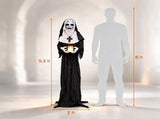 5.3 FT Life Size Halloween Animated Nun Prop with Flickering LED Candle, Freestanding Scary Sister 49120155