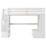 ZUN Full Size Loft Bed with Desk and Shelves, Two Built-in Drawers, Storage Staircase, White 35920794