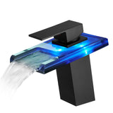Bathroom Sink Faucet LED Light 3 Colors Changing Waterfall Glass Spout Hot Cold Water Mixer Single W1932P147712