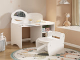 Kids Vanity Table with Mirror and Chair, Wooden Children's Dressing Makeup Desk with Storage 08531449