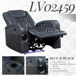 ZUN ACME Alair Power Motion Recliner w/Bluetooth Speaker & Cooling Cup Holder, Blue & Black Leather Aire LV02459