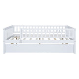 Full Size Wood Daybed with Trundle and Fence Guardrails, White WF301863AAK