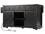 53.7" Farmhouse Kitchen Island with Power Outlet, 2 Sliding Barn Door Kitchen Storage Island with 49840262