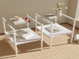 Set of 2 Rectangle End Table, Tempered Glass Tabletop with MDF layer, Modern Table for Living Room , W241P184247